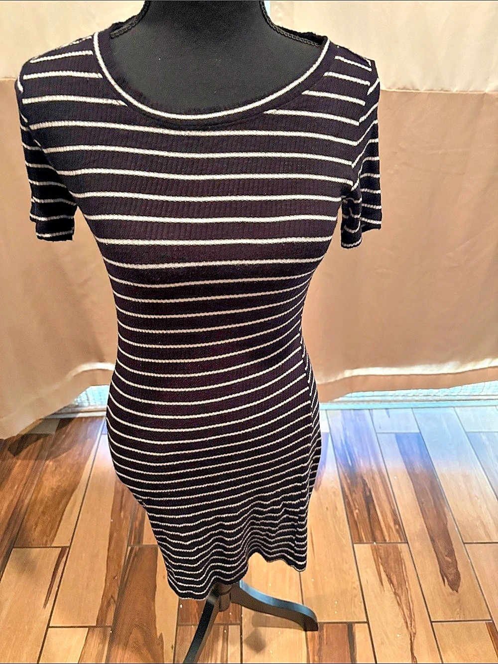 Striped Mini Dress in Black & White Like New